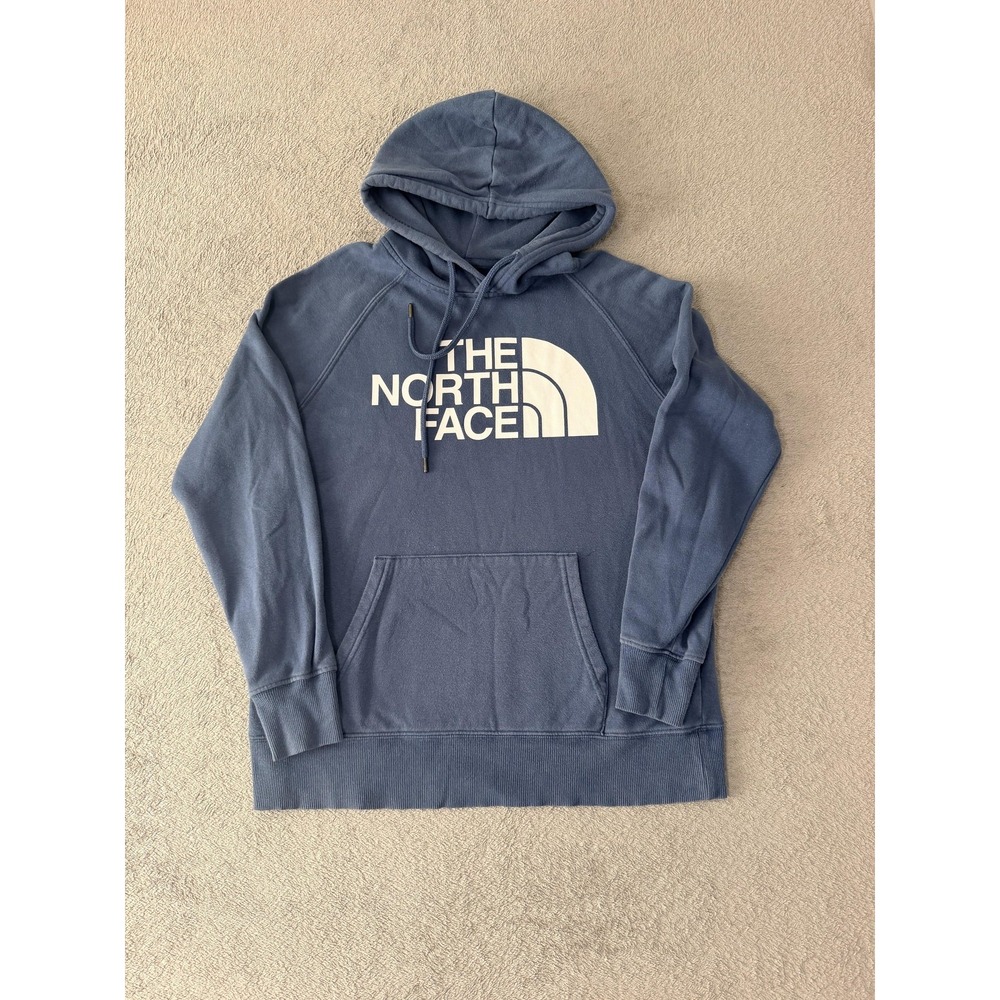 The North Face Hoodie Womens Small Blue Pullover Fleece Logo Kangaroo Pocket
